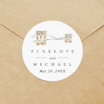 Brooklyn Bridge Chic New York City Wedding Classic Round Sticker<br><div class="desc">Add your signature logo throughout the wedding prep,  day,  and favors with these sleek,  chic stickers featuring a watercolor painting of New York City's Brooklyn Bridge.</div>