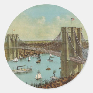 Brooklyn Bridge Color Postcard Classic Round Sticker