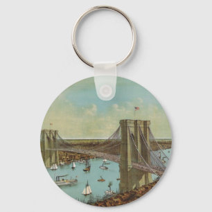 Brooklyn Bridge Color Postcard Keychain
