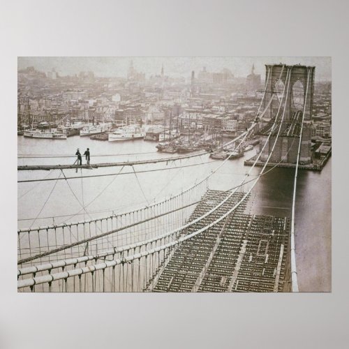 Brooklyn Bridge Construction Early Manhattan  Poster