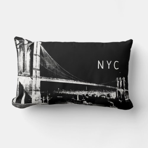 Brooklyn Bridge Design  NYC  Black  White Lumbar Pillow