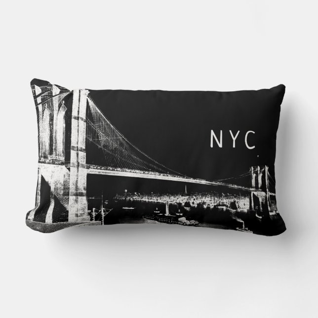 Brooklyn Bridge Design | NYC | Black & White Lumbar Pillow (Front)
