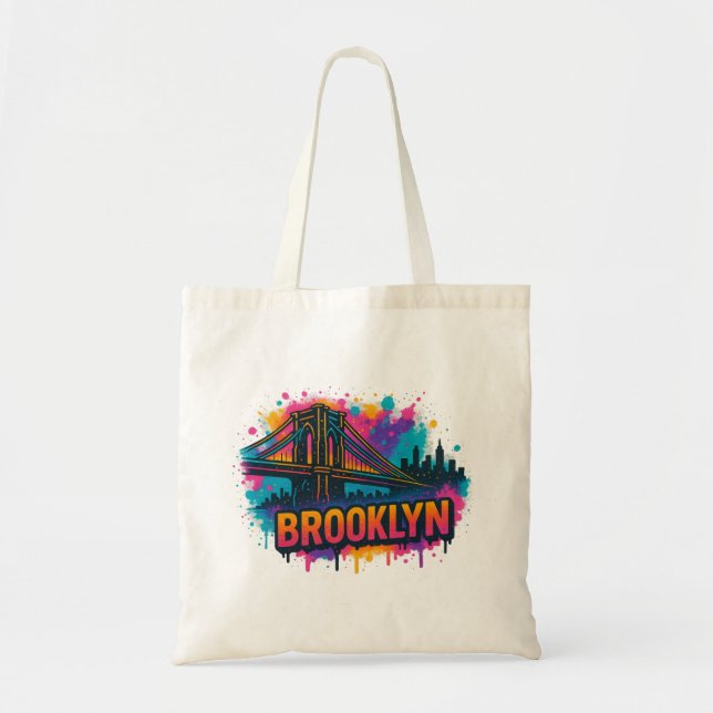 Brooklyn Bridge Graffiti Pop Art – Colorful Urban  Tote Bag (Front)