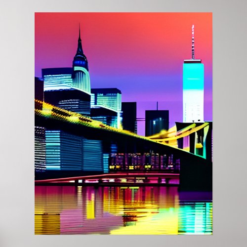 Brooklyn Bridge in the Evening  at Night  Poster