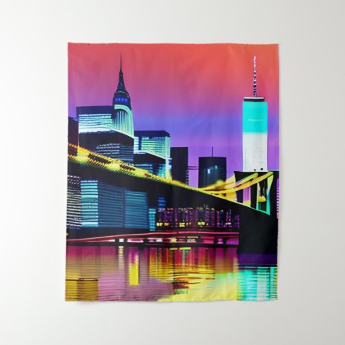 Brooklyn Bridge in the Evening  at Night  Tapestry