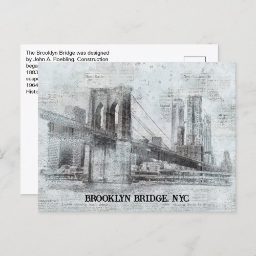 Brooklyn Bridge Information NYC Postcard