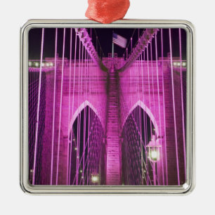 Brooklyn Bridge Lit Purple Metal Ornament