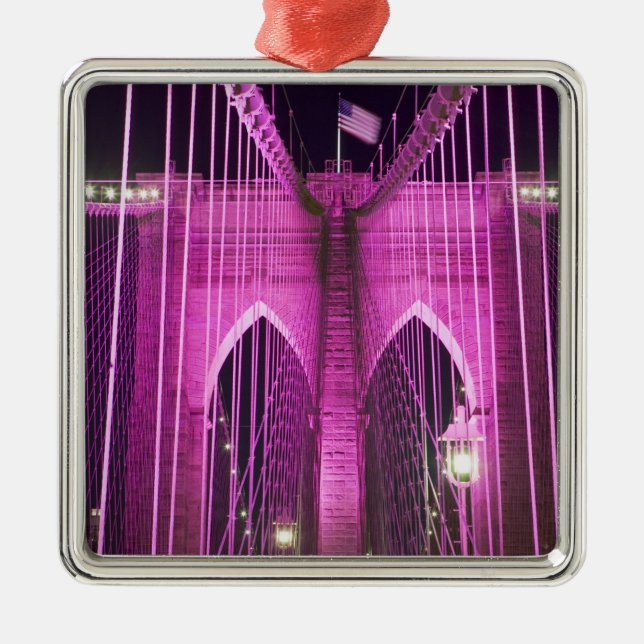 Brooklyn Bridge Lit Purple Metal Ornament (Front)
