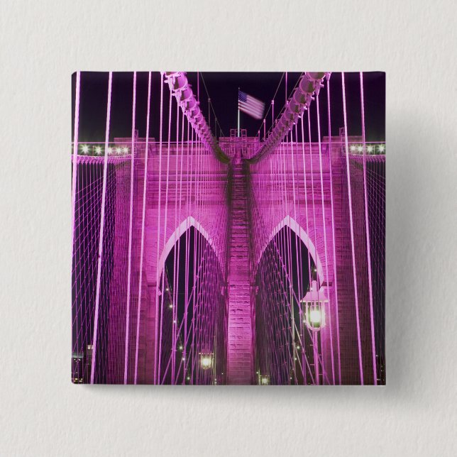 Brooklyn Bridge Lit Purple Pinback Button (Front)