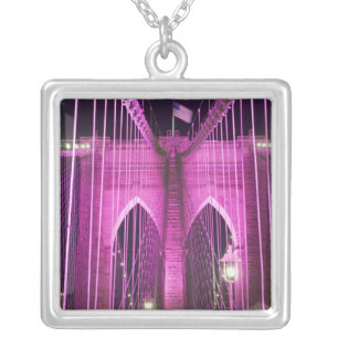 Brooklyn Bridge Lit Purple Silver Plated Necklace