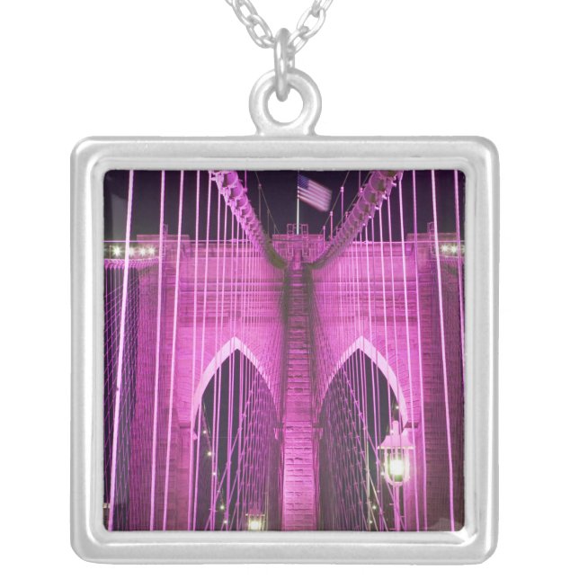 Brooklyn Bridge Lit Purple Silver Plated Necklace (Front)