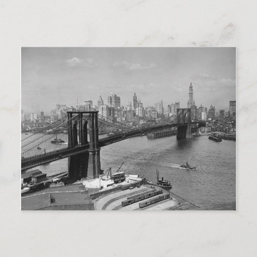 Brooklyn Bridge  Manhattan Skyline 1920 Postcard