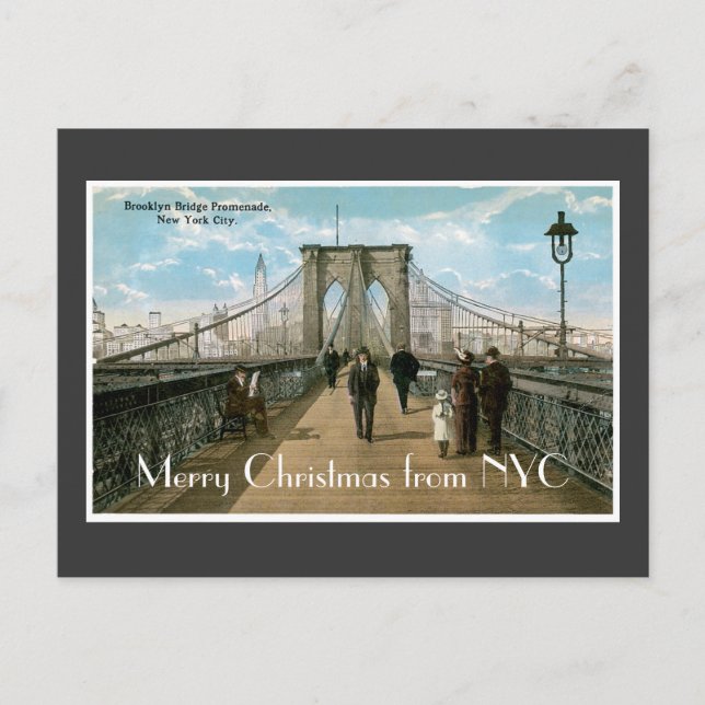 Brooklyn Bridge Merry Christmas Holiday Postcard (Front)