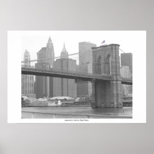 Brooklyn Bridge New York, B&W color flag Poster