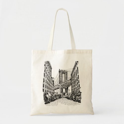 Brooklyn Bridge New York Black White Illustration Tote Bag