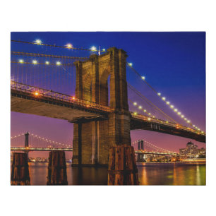 Brooklyn Bridge, New York City at Night Faux Canvas Print