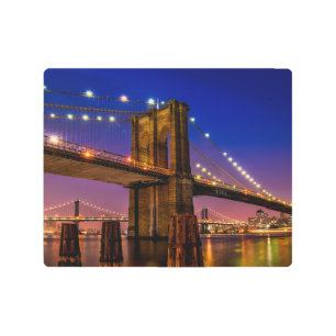 Brooklyn Bridge, New York City at Night  Metal Print