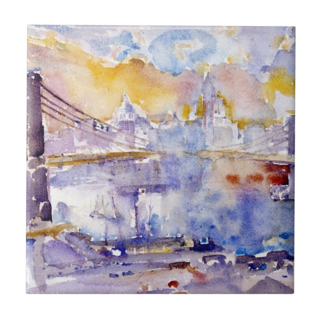 Brooklyn Bridge (New York City) (by John Marin) Ceramic Tile (Front)