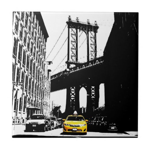 Brooklyn Bridge New York City Ny Nyc Yellow Taxi Ceramic Tile