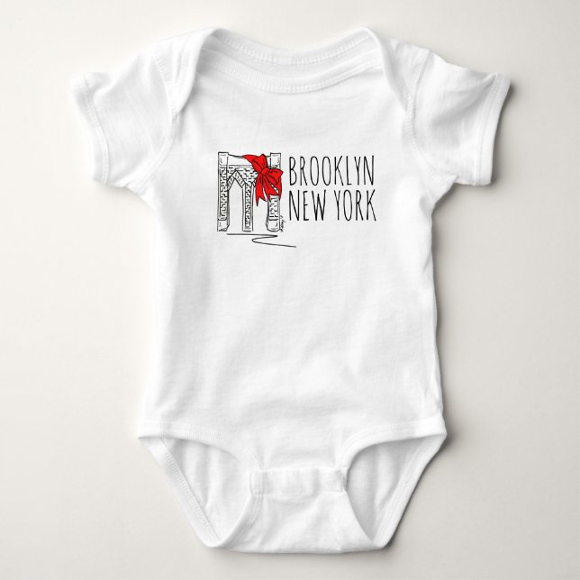 Brooklyn Bridge New York City NYC Christmas Bow Baby Bodysuit (Front)