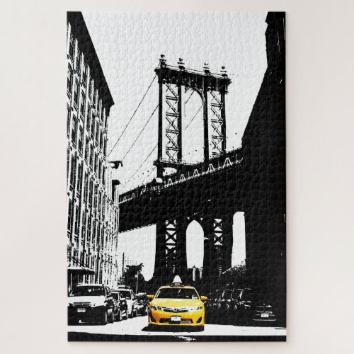 Brooklyn Bridge New York City Nyc Yellow Taxi Jigsaw Puzzle