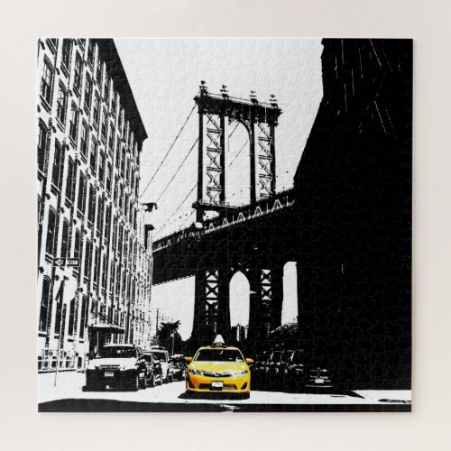 Brooklyn Bridge New York City Nyc Yellow Taxi Jigsaw Puzzle