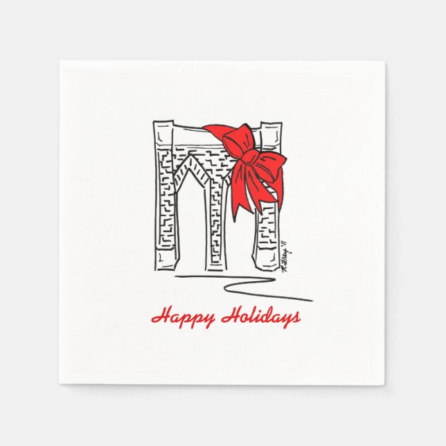 Brooklyn Bridge New York Happy Holidays Christmas Paper Napkins (Front)