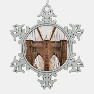 Brooklyn Bridge, New York Snowflake Pewter Christmas Ornament