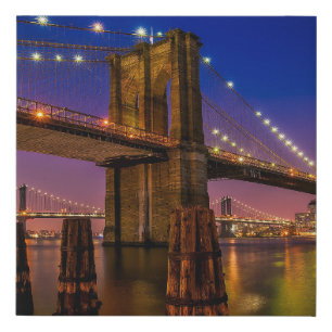 Brooklyn Bridge Night Lights Faux Canvas Print