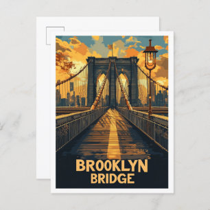 Brooklyn Bridge NY USA Vintage Illustration Travel Postcard