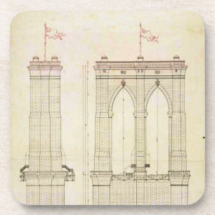 Brooklyn Bridge NYC architecture blueprint vintage Beverage Coaster