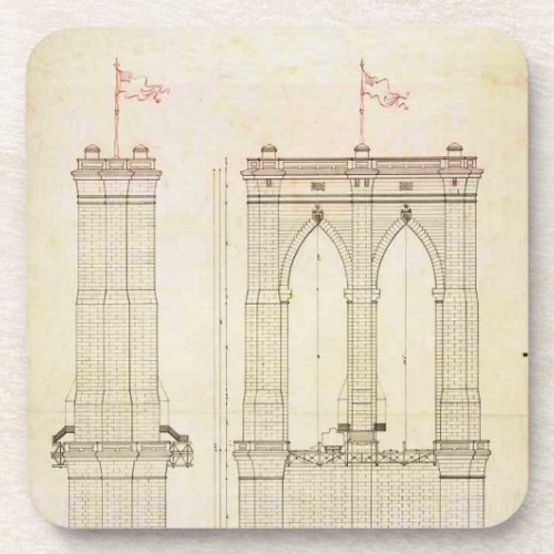 Brooklyn Bridge NYC architecture blueprint vintage Beverage Coaster