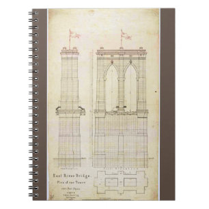 Brooklyn Bridge NYC architecture blueprint vintage Notebook