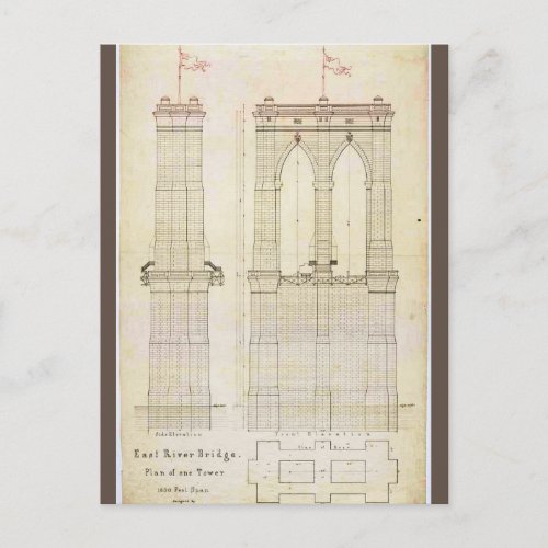 Brooklyn Bridge NYC architecture blueprint vintage Postcard