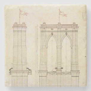 Brooklyn Bridge NYC architecture blueprint vintage Stone Coaster