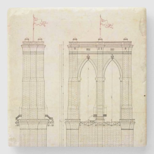 Brooklyn Bridge NYC architecture blueprint vintage Stone Coaster