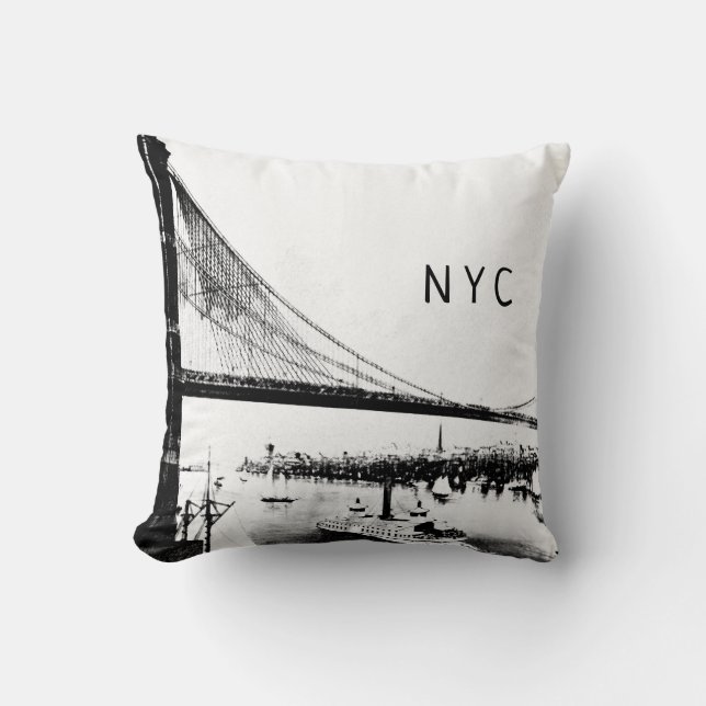 Brooklyn Bridge | NYC | Black & White Throw Pillow (Front)