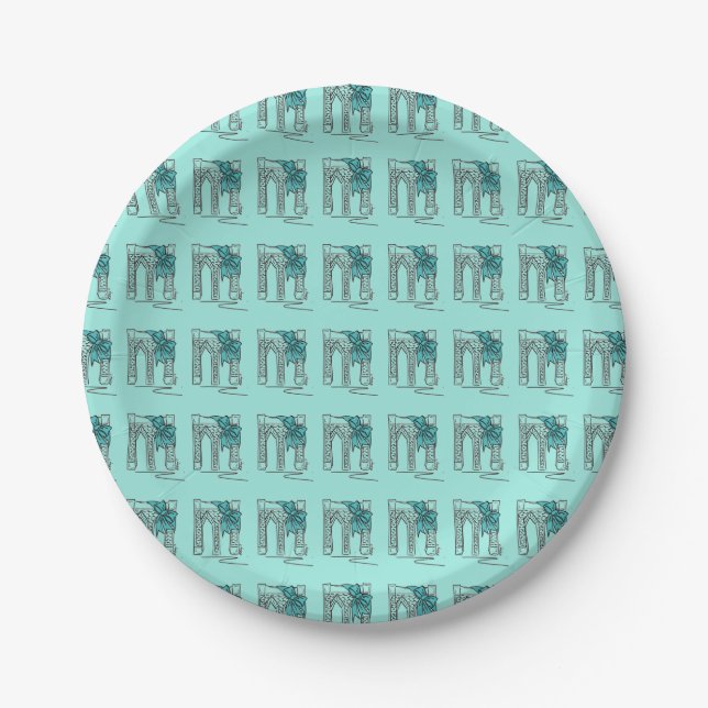 Brooklyn Bridge NYC Christmas Hanukkah Holiday Paper Plates (Front)