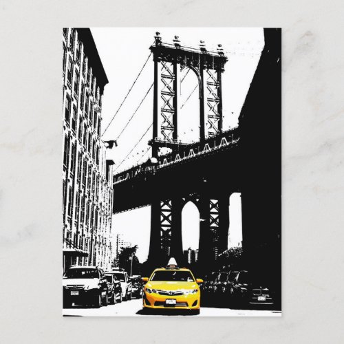 Brooklyn Bridge Nyc New York City Yellow Taxi Holiday Postcard