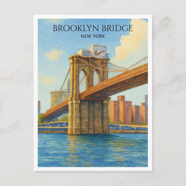  Brooklyn Bridge NYC Watercolor Travel Postcard (Front)