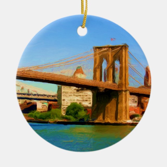 Brooklyn Bridge Painting Ceramic Ornament (Front)