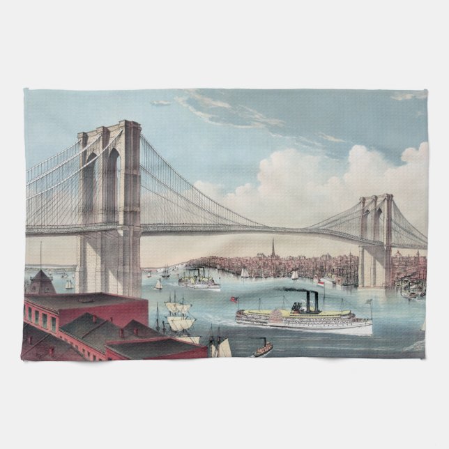 Brooklyn Bridge Painting Kitchen Towel (Horizontal)