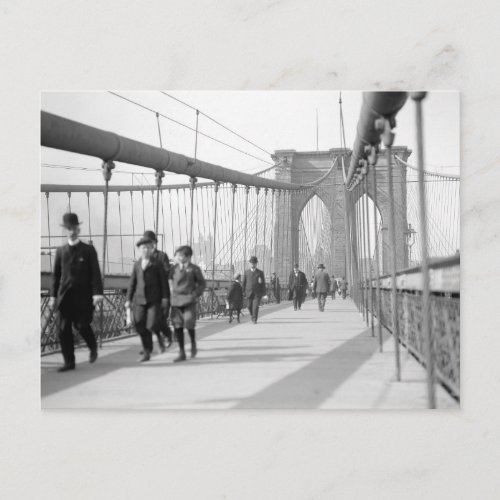 Brooklyn Bridge Pedestrians 1909 Postcard
