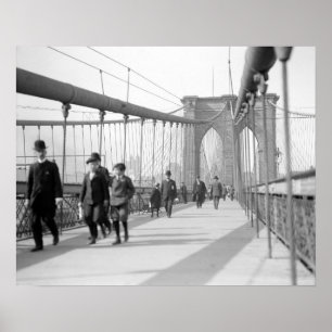 Brooklyn Bridge Pedestrians, 1909. Vintage Photo Poster