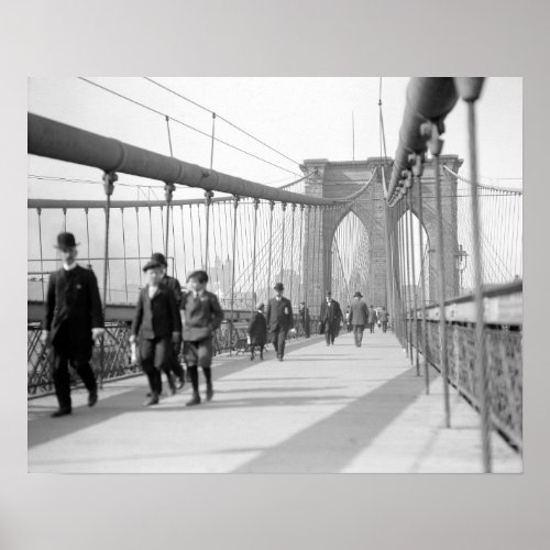 Brooklyn Bridge Pedestrians 1909 Vintage Photo Poster