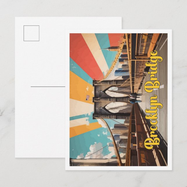 Brooklyn Bridge Pop Art Travel Illustration Postcard (Front/Back)