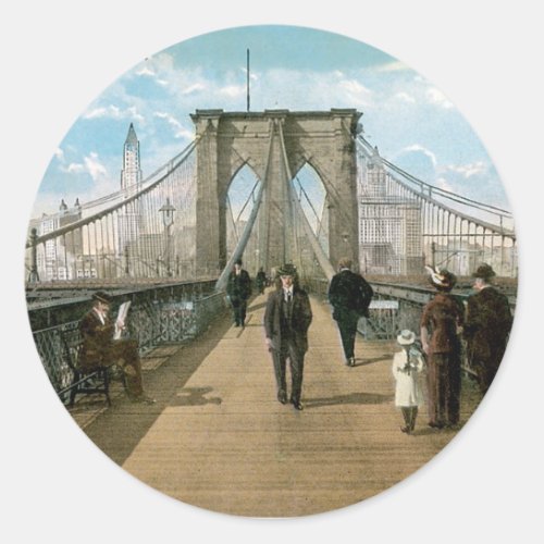 Brooklyn Bridge Promenade New York City Classic Round Sticker