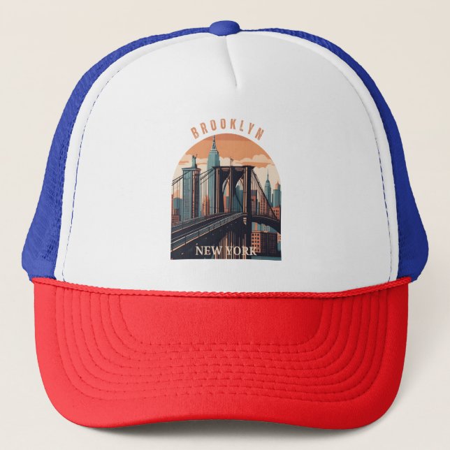 Brooklyn Bridge Retro New York Trucker Hat (Front)