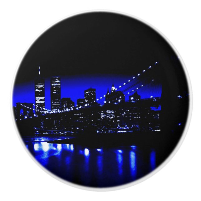 Brooklyn Bridge, River Manhattan Cityscape, Ceramic Knob (Front)