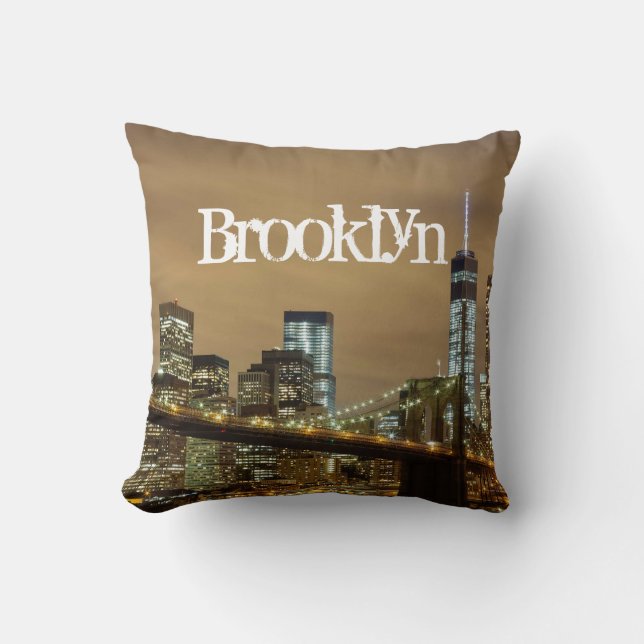 Brooklyn Bridge Skyline Throw Pillow (Front)